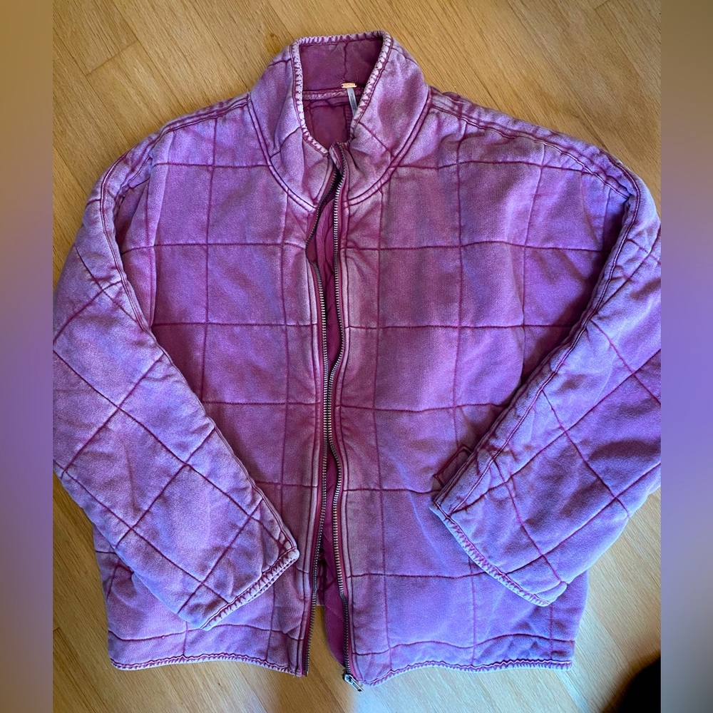 Dolman Quilted Knit Jacket in a dusty pink.